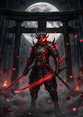 Demon Samurai Warrior Under Full Moon