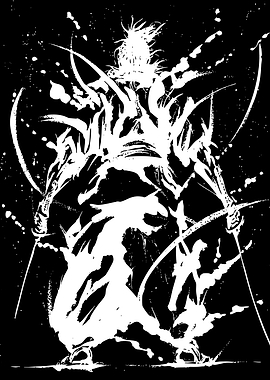 Samurai Ink Wash Silhouette