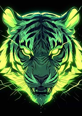 Neon Green Glowing Tiger Portrait