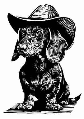 Cowboy Dachshund Woodcut Style Illustration