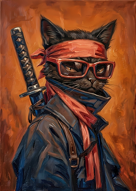 Cool Ninja Cat with Katana