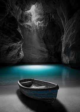 Blue Boat in a Hidden Cave