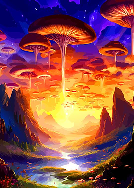 Surreal Fantasy Mushroom Landscape