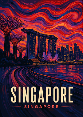 Singapore Cityscape Van Gogh Style Poster