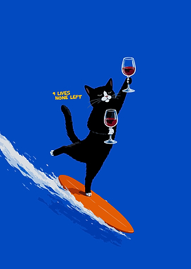 Surfing Cat with Wine