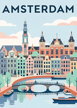 Amsterdam Cityscape Travel Poster