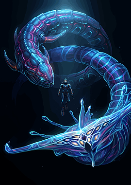 Subnautica Diver and Ghost Leviathan