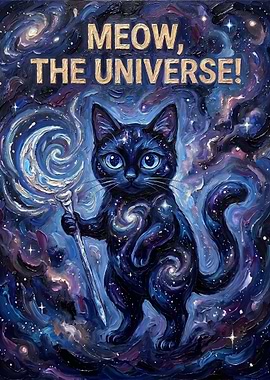 Cosmic Cat with Moon Staff