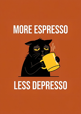 More Espresso Less Depresso Cat Poster