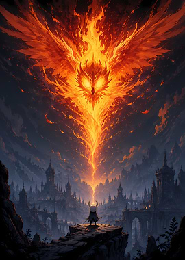 Hollow Knight Facing Fiery Phoenix