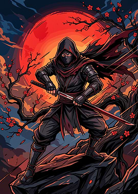 Ninja Warrior Under Red Moon