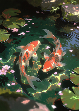 Two Koi Fish in Pond