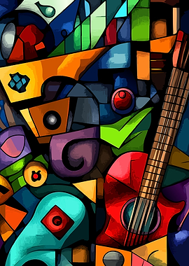 Abstract Cubist Guitar Composition