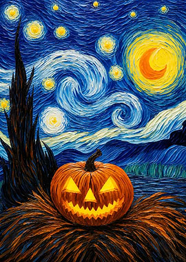 Starry Night Halloween Pumpkin Painting