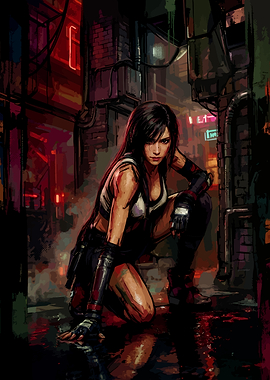 Tifa Lockhart in Cyberpunk Alleyway