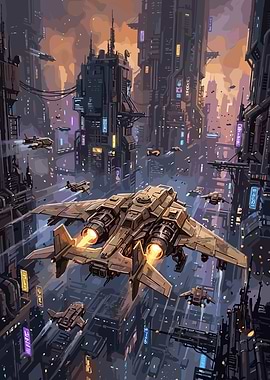 Futuristic Sci-Fi City Aerial Combat