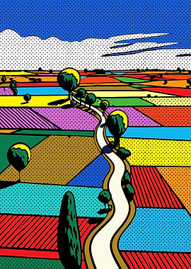 Pop Art Landscape with Winding Road