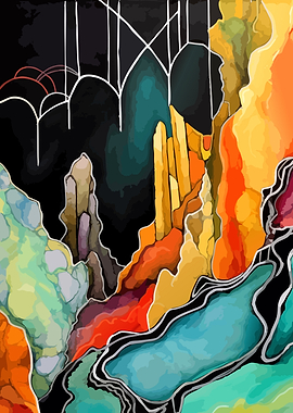 Abstract Colorful Crystal Cave Landscape
