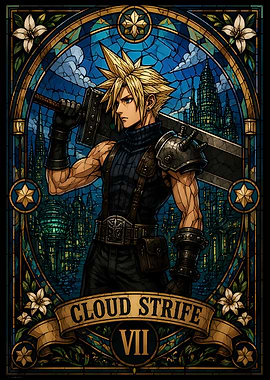 Cloud Strife Stained Glass Portrait