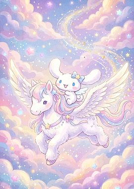 Cinnamoroll Riding a Magical Pegasus