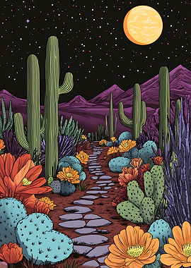 Desert Path Under Starry Night Sky