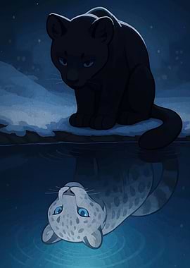 Black Panther Reflecting as Snow Leopard