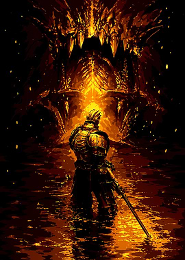 Mortal Shell Knight Facing a Fiery Dragon
