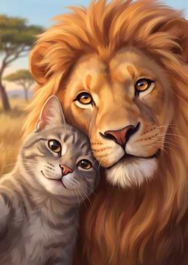 Lion and Cat Best Friends