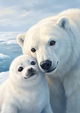 Polar Bear and Seal Pup Friends