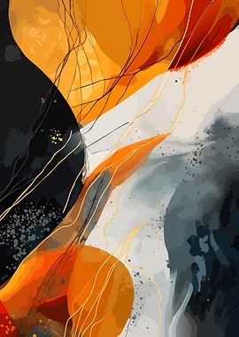 Abstract Orange and Grey Fluid Art