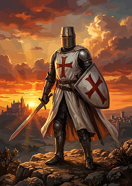 Crusader Knight at Sunset