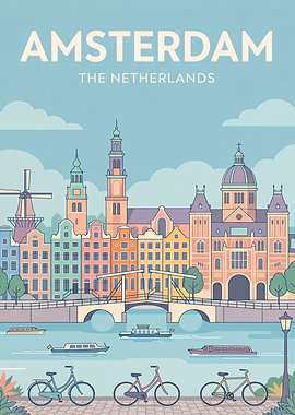 Amsterdam Cityscape Travel Poster