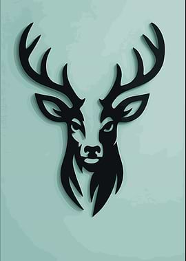Minimalist Black Deer Head Illustration