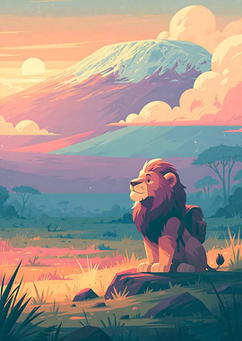 Adventurous Lion in the Savannah