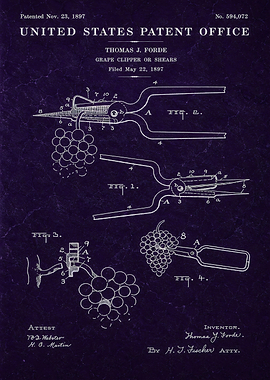 1897 Grape Clipper Patent Blueprint