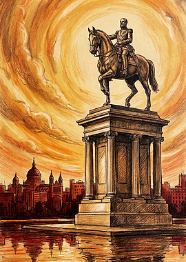 Equestrian Statue at Sunset