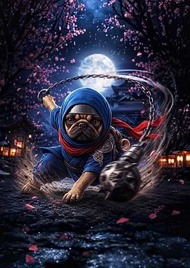 Ninja Pug Warrior with Flail