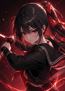 Anime Girl with Red Lightsaber