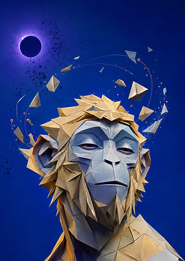 Origami Monkey Under Solar Eclipse