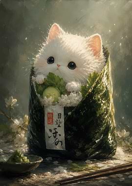 Cute Fluffy Kitten Sushi Roll
