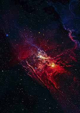 Vibrant Red Nebula in Deep Space
