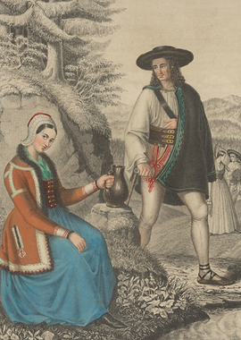 Vintage Illustration of Traditional European Couple