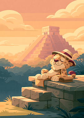 Cute Leopard Relaxing at Mayan Ruins