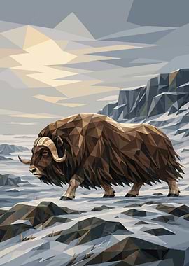 Low Poly Musk Ox in Winter