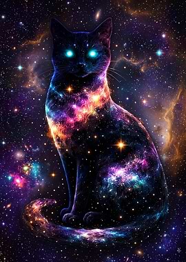Cosmic Galaxy Cat Silhouette
