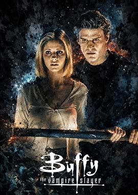 Buffy and Angel Watercolor Poster