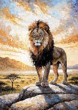 Majestic Lion Standing on Rock