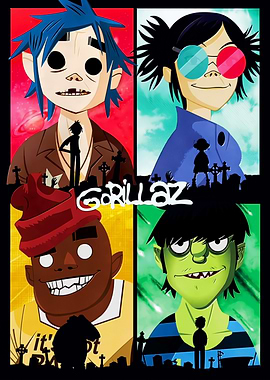 Gorillaz Band Members Four Panel Poster