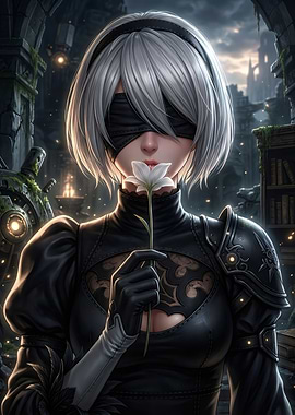 2B from NieR Automata with Flower