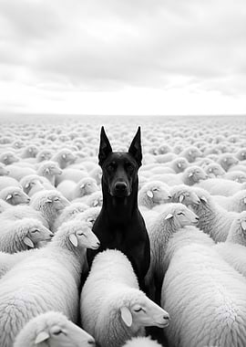 Black Doberman Among White Sheep